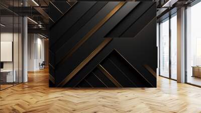 Abstract black and golden background with overlapping layers. Vector graphic design, Luxury abstract black metal background with golden light lines, Dark 3D geometric texture, AI Generated Wall mural