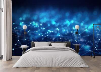 Abstract blue background with connecting dots and lines. Network concept. 3d rendering, Abstract blue technology background. Network connection structure. 3d rendering, AI Generated Wall mural