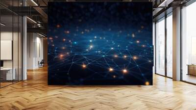 Abstract network connection on dark blue background. 3d rendering toned image, Abstract digital background with binary code flowing through a network of interconnected nodes, AI Generated Wall mural