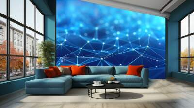 Abstract technology background with connecting dots and lines. Network connection structure. 3d rendering Abstract blue technology background. Network connection structure. 3d rendering, AI Generated Wall mural