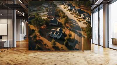 Aerial view of suburban neighborhood in suburbs Dallas, Texas, USA, Aerial view of a cul-de-sac at a neighborhood road dead end with built homes in a South Carolina, AI Generated Wall mural