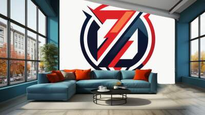 The logo of a sports team displayed prominently, featuring colors, symbols, and text representing the teams identity, Use negative space creatively to create a compelling composition logo Wall mural