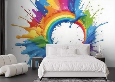 Abstract multicolor rainbow painting illustration, abstract rainbow with colorful splash of paint in white background, Watercolor rainbow on white background Wall mural