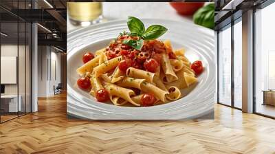 Delicious juicy pasta with Tomato Sauce with some salad served and plate pasta dish Wall mural