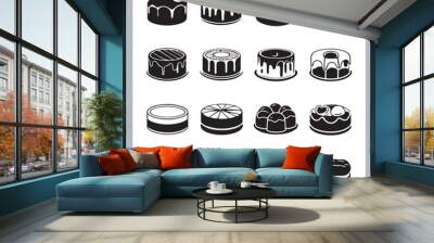 Set of cake silhouette, symbol of the cake holiday, birthday, anniversary, wedding, festive, Birthday cake icons set silhouette vector in white background Wall mural