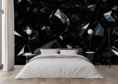 3d rendering of a pile of black diamond shapes on a black background, abstract black crystal background, AI Generated Wall mural