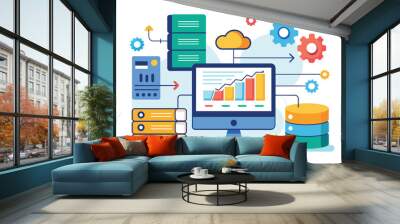 A computer screen displaying a detailed diagram related to database analysis and statistical reports, database analysis statistical reports automation of information processing, Wall mural