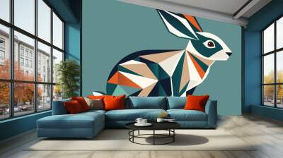 A contemporary rabbit design showcases geometric shapes, blending vibrant colors with a simplistic aesthetic on a striking backdrop Wall mural