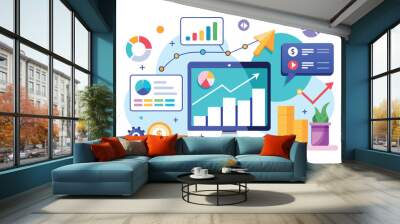 A person analyzes sales results using digital charts and graphs to identify trends in a modern business setting Wall mural