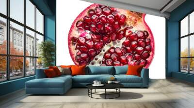 A single pomegranate fruit placed on a plain white surface, pomegranate isolated on transparent background Wall mural