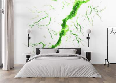 A striking display of green electric lightning arcs and branches out against a PNG backdrop, showcasing vivid energy, green electric lightning on transparent background Wall mural