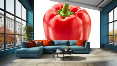 A vibrant red bell pepper sits against a clean white backdrop, red bell pepper isolated on a transparent background Wall mural