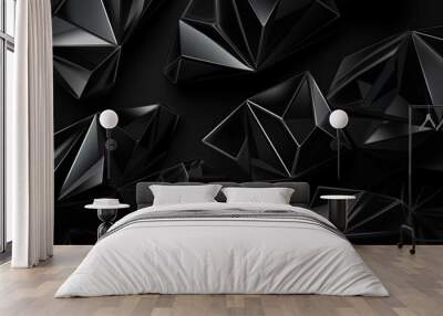 Abstract 3d rendering of chaotic low poly shape. Futuristic background design, Black gray background with crystals, triangles. 3d illustration, AI Generated Wall mural