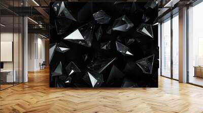 abstract 3d rendering of polygonal crystal in black background, Black gray background with crystals, triangles. 3d illustration, AI Generated Wall mural