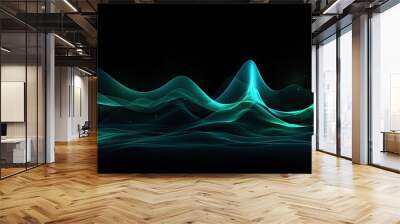 abstract background with a glowing abstract waves, blue and green lines, Digital wave wallpaper on a Black background, Blue and green abstract wave, AI Generated Wall mural