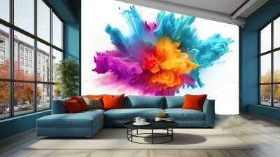 Abstract colored paint explosion isolated on white background. Colorful cloud of ink, Explosion of colored powder on a white background. 3d rendering, AI Generated Wall mural