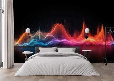 abstract colorful sound wave on dark background, vector illustration eps10, Digital wave wallpaper on a Black background, Blue and green abstract wave, AI Generated Wall mural