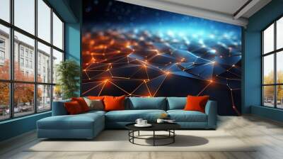 Abstract polygonal space low poly dark background with connecting dots and lines. Connection structure. 3d rendering, Abstract Background Science Technology, AI Generated Wall mural