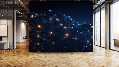 Abstract polygonal space low poly dark background with connecting dots and lines. Connection structure. 3d rendering, Abstract digital network background, technology and complex, AI Generated Wall mural