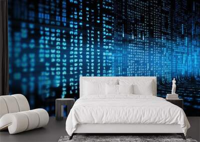 binary code on a dark background, computer generated abstract background, 3d render, abstract stock market data on digital screen, closeup with selective focus and bokeh, AI Generated Wall mural