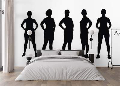 Female gymnast and bodybuilder silhouette set vector on a white background. Woman bodybuilder standing in different positions. Anonymous bodybuilder and female gymnast silhouette with muscular bodies. Wall mural