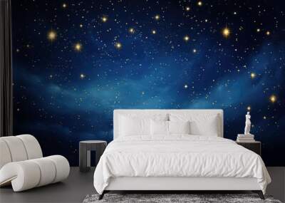 Night sky with stars and nebula. Vector illustration. Eps 10, A starry night sky with a crescent moon and tiny glow in the dark stars, AI Generated Wall mural