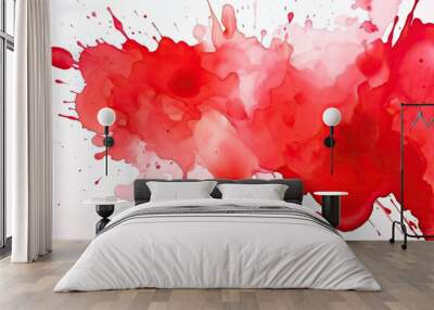 Red watercolor splashes on white background. Abstract artistic background, Bright red splash stain watercolor paint, AI Generated Wall mural