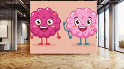 Two cheerful, customizable brain characters wave with friendly expressions, showcasing vibrant colors and playful designs in a whimsical backdrop Wall mural