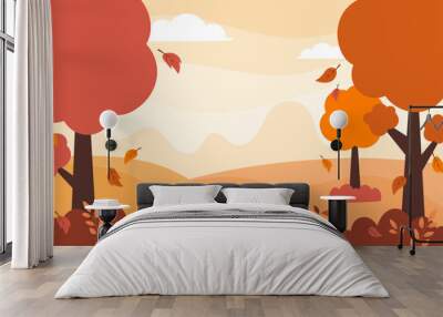 Flat design of natural autumn season landscape background vector illustration Wall mural