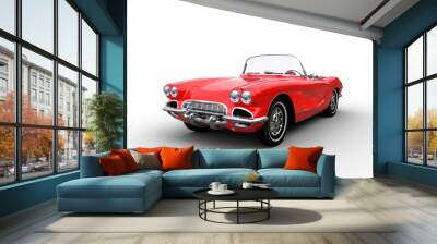 3D illustration of a retro convertible red roadster car isolated on a transparent background. Wall mural