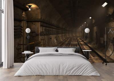 3D illustration of an underground railway subway tunnel. Wall mural