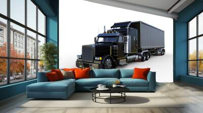 3D rendering of a generic black and grey semi-trailer freight truck isolated on transparent background. Wall mural