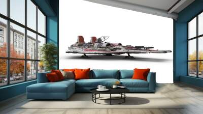 3D rendering of a science fiction fantasy fighter jet powered space ship parked on the ground isolated on a transparent background. Wall mural