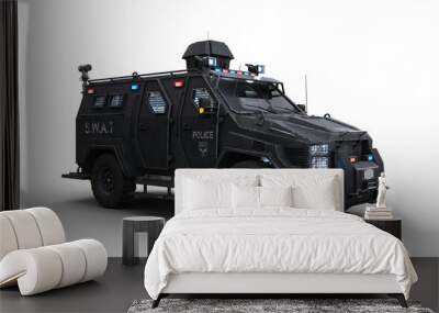 3D rendering of an armoured police SWAT vehicle with lights on isolated on white. Wall mural