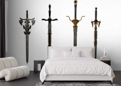 4 different medieval swords isolated on white. 3D illustration. Wall mural