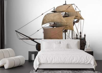 Old wooden pirate ship in full sail. 3D rendering isolated. Wall mural