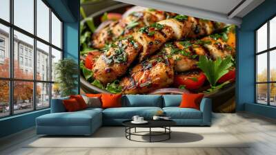 A hearty vegetable salad complemented by grilled chicken offers a delicious and healthful dining choice. Wall mural