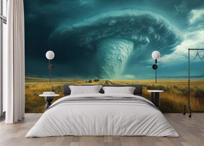 A powerful tornado moves across the high plains of southeastern Colorado, leaving destruction in its wake as it tears through the landscape. Wall mural