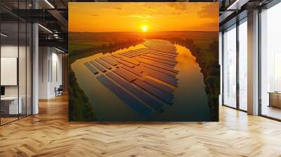 A sprawling solar farm spreads across the countryside, capturing the sun’s energy and transforming it into clean, renewable power for local communities. Wall mural