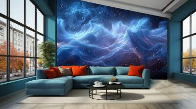 Against a dark background, a blue digital cloud of small dots glows, producing a futuristic and ethereal effect. Wall mural