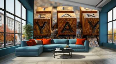 The acronym VAT, spelled out on wooden blocks, relates to tax, finance, and economic business concepts. Wall mural