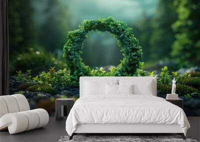 The circular economy icon symbolizes the concept of eternal sustainability and limitless growth, promoting environmental and business development on a nature background. Wall mural