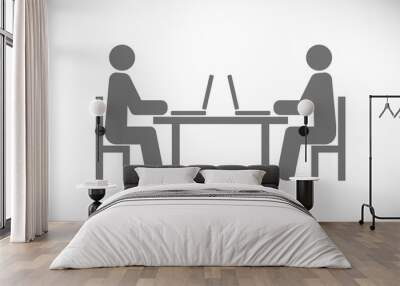 two person sitting for table icon Wall mural