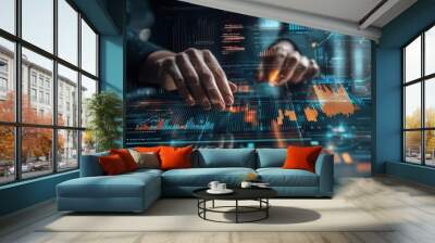 Hands working with visualization of business analytics data. Wall mural