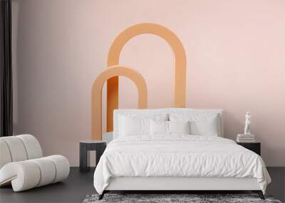 Abstract background with geometric forms and podiums in pastel color for product presentation. Podium and arch  to show cosmetic products. Wall mural