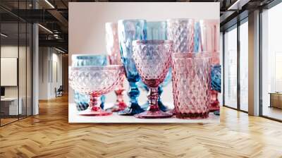 Embossed colored drink glasses for wine and champagne. Wall mural