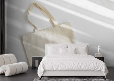 White eco bag mockup. Blank Shopping sack with copy space. Canvas tote bag. Eco friendly / Zero waste concept. Wall mural