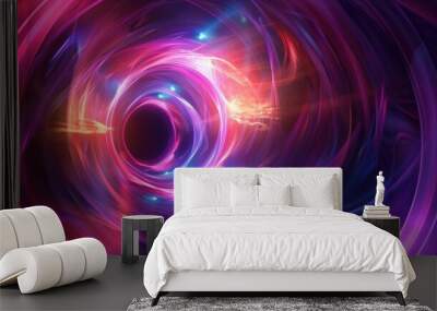 Abstract art features a circle. The wallpaper is textured and geometric. Wall mural