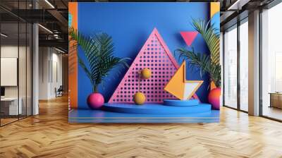 Abstract backdrop showcases a triangle geometric pattern. Modern concept emphasizes shape texture. Wall mural