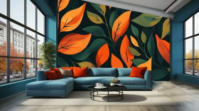 Abstract leaves create a unique wallpaper, a design that mimics natural patterns. Green artwork, a depiction of leaf textures. Wall mural